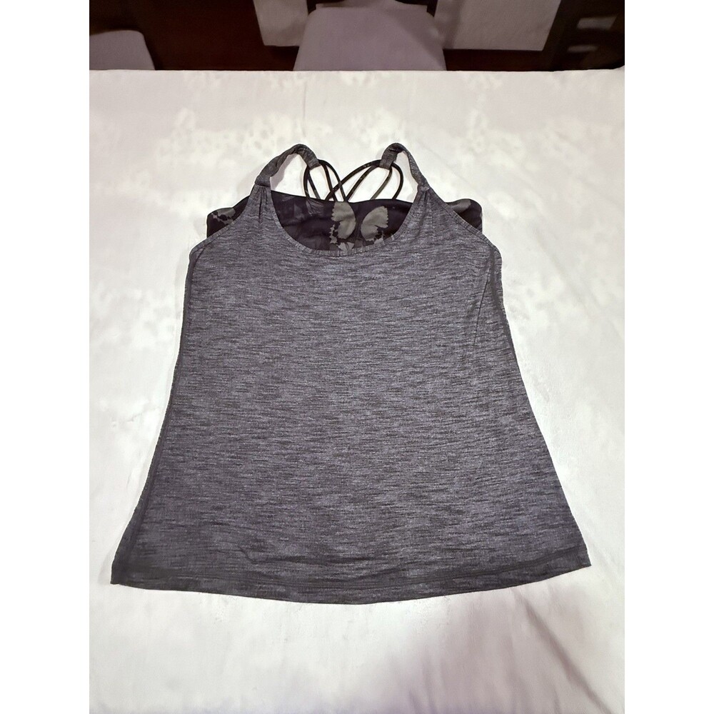 Lululemon Tank Top Womens Size 10 Gray Athletic Strappy BuiltIn Bra Yoga Running